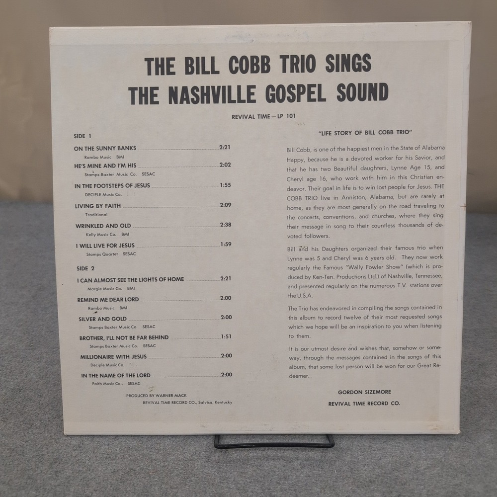 Bill Cobb Trio Nashville Gospel Sound Vinyl LP Revival Time LP 101 Mens Womens - Picture 2 of 6